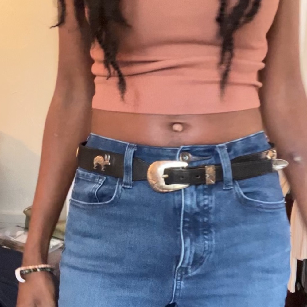 Boho vintage leather belt studded with animals